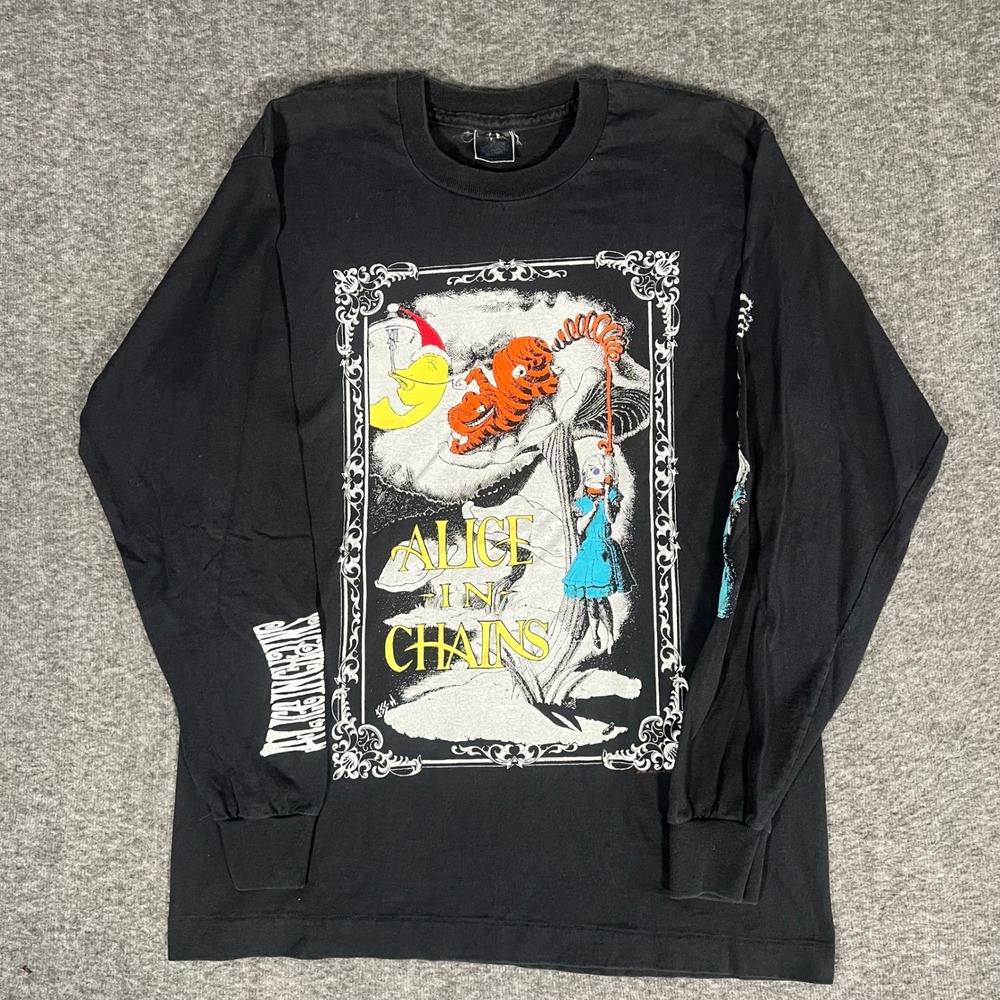 Vintage 1992 Alice In Chains Wonderland Long Sleeve Shirt Black Large Grunge